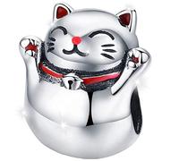 MariaFonte Charm New 2025 Colgante de Abalorios en Forma de Gato Amuleto japonés de la Suerte (Maneki Neko) en Plata de Ley 925, Bead Compatible con Las Marcas más Populares de Pulseras y Collares.