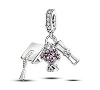 MariaFonte Charm New 2025 Compatible con Todas las Marcas Colgante Graduación Diploma Flores Pergamino Cumpleaños Aniversario Navidad Originales Plata 925 Mama Bead Amuleto Suerte Corazón
