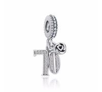 MariaFonte Colgante Charm 70 años compatible con todas las marcas cumpleaños aniversario colgantes cuentas originales encantos plata cuenta para mamá amuleto de la suerte corazón familia Navidad mujer