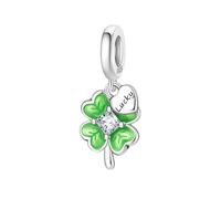 MariaFonte Colgante Charm Trébol Verde de cuatro hojas con Corazón 'lucky' Bead de Plata 925 Cuentas Originales Encanto Amistad Mamá Compatible Navidad Mujer Pulsera Zirconia
