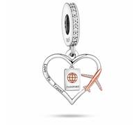 MariaFonte Colgante Charm Viaje Compatible Todas Marcas Mundo Globo Avión Maleta Pasaporte Cumpleaños Aniversario Colgantes Bead Plata (Love To Travel)