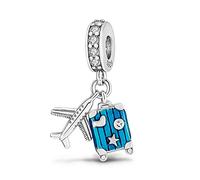 MariaFonte Colgante Charm Viaje Compatible Todas Marcas Mundo Globo Avión Maleta Pasaporte Cumpleaños Aniversario Colgantes Bead Plata (Avión Trolley Maleta)