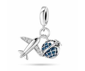 MariaFonte Colgante Charm Viaje Compatible Todas Marcas Mundo Globo Avión Maleta Pasaporte Cumpleaños Aniversario Colgantes Bead Plata (Avión Globo)