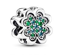 MariaFonte Dije con forma de trébol doble de cuatro hojas y grabado True Friends are a rare gift (Los verdaderos amigos son un regalo raro) Compatible con todas las marcas Colgante de mujer en plata