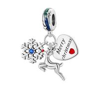 MariaFonte Triple Charm Nuevo 2024 Compatible con todas las marcas Colgante de corazón Feliz Navidad Reno Nieve Colgantes de aniversario Original Silver Mum Bead Corazón de la suerte Navidad