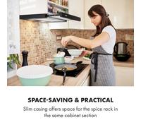 Klarstein Mariana - Extractor de humos plano extraíble, Extracción máx. 500 m³/h, Apto para ventilación y extracción, Potencia 150 W, Iluminación LED, Para montar bajo los muebles, 60 cm, Negro