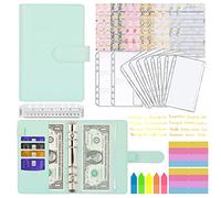 MARICATO Carpeta de Presupuesto A6, Libro Doméstico Sobres de Dinero, 29 Piezas Bolsas Transparentes con Cremallera, Hojas con Pegatinas, Índice, Regla, Planificador Financiero,Turquesa
