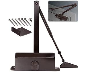 MARIE Cierrapuertas automático con función de bloqueo, cierre hidráulico cerrado para puertas interiores y exteriores de 60-85 kg, instalación de vídeo EN1634-1, color marrón