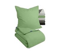 Marie´s Home Velvety 1629.2376 - Juego de cama de 135 x 200 cm, funda nórdica y 1 funda de almohada de 80 x 80 cm, 2 piezas, 135 x 200 cm y 80 x 80 cm, color salvia