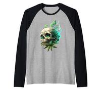 Marihuana Skull Smoke Weed Cannabis 420 Pot Leaf Sugar Skull Camiseta Manga Raglan