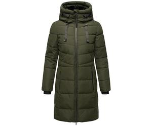 MARIKOO Abrigo de invierno para mujer, abrigo acolchado cálido, largo con capucha ajustable y cuello alto Natsukoo XVI XS-6XL, verde oscuro, L