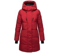 MARIKOO Abrigo de invierno para mujer, abrigo acolchado cálido, largo con capucha ajustable y detalles reflectantes Kaituu XVI XS-6XL, rojo oscuro, M
