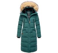 MARIKOO Abrigo de invierno para mujer, abrigo acolchado largo y cálido con piel sintética extraíble y capucha Schneesternchen XS-XXL, verde océano., S