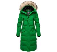 MARIKOO Abrigo de invierno para mujer, abrigo largo acolchado cálido con piel sintética extraíble y capucha, diseño de estrellas de nieve XS-XXL, verde esmeralda, XL
