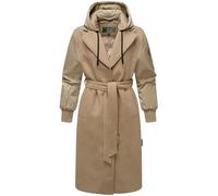 MARIKOO Abrigo largo de entretiempo para mujer en mezcla de materiales con capucha extraíble y cinturón Tjadee 16 XS-3XL, beige, S