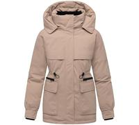 MARIKOO Abrigo largo para mujer chaqueta de invierno cálida con capucha extraíble, botones magnéticos y cordón en la cintura Shigaraa XVI S-3XL, gris pardo, M
