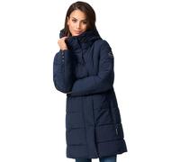MARIKOO B987 - Chaqueta de invierno de transición para mujer, acolchada, larga, cálida, con capucha, azul marino, M
