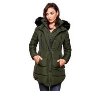MARIKOO Cálida chaqueta de invierno para mujer, parka acolchado, abrigo largo B401, verde oliva, M