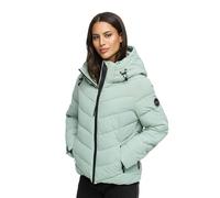 MARIKOO Chaqueta de invierno para mujer (XS-3XL), impermeable, cálida, capucha extraíble, resistente al viento, chaqueta acolchada, cuello alto, 4 bolsillos, cremallera extendida, Smokey-Mint, L