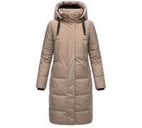 MARIKOO Laryaa XVI S-3XL - Abrigo de invierno para mujer, largo acolchado, material reciclado, con capucha desmontable, gris pardo, XL