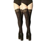 MARILYN Medias opacas con encaje de 9 cm, 100 denier, 2 de color negro (Nero), M-L
