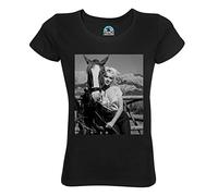 Marilyn Monroe Caballo Star Hollywood - Camiseta para mujer, cuello redondo, algodón orgánico, diseño retro, Negro , XS