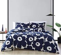 Marimekko - Juego de Funda de edredón King, Ropa de Cama de algodón con Fundas a Juego y Cierre de botón, decoración del hogar para Todas Las Estaciones (índigo Unikko, King)