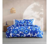 Marimekko - Juego de Funda de edredón matrimonial/Queen, Ropa de Cama Reversible de percal de algodón con Fundas a Juego, decoración Floral para el hogar (Azul Unikko, matrimonial/Queen)