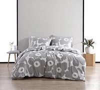 Marimekko - Juego de Funda de edredón Queen, Ropa de Cama de algodón con Fundas a Juego y Cierre de botón, decoración del hogar para Todas Las Estaciones (Gris Unikko, Queen)