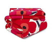 Marimekko Juego de Funda de edredón tamaño King, Ropa de Cama de algodón con Fundas a Juego y Cierre de botón, decoración del hogar para Todas Las Estaciones, Color Rojo Unikko