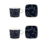 Marimekko Juego de taza y plato Piirto Unikko 20 cl 4 piezas White-dark blue
