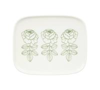 Marimekko Plato de postre Oiva Vihkiruusu Blanco. salvia. rectangular 12x15 cm