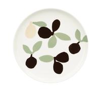Marimekko Plato de postre Omppo Blanco. salvia. negro. marrón. lino. 20 cm