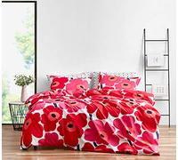 Marimekko Ropa de Cama de algodón con Fundas a Juego, decoración Ligera para el hogar para Todas Las Estaciones, Rojo Unikko, tamaño Queen