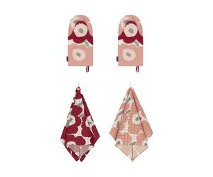 Marimekko Set paño de cocina + guante de horno Pieni Unikko 4 piezas Cotton-dark cherry-rose
