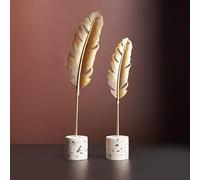 Marimor 2 piezas esculturas decorativas modernas. Adorno con base de piedra estatua. Suklpturen moderno creativo decoración del hogar ginkgo dorado. Regalos para familia, oficina, dormitorio,