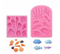 Marina Animales Molde Fondant Moldes - Decoración de Océano en 3d Silicona con Coral Caparazón Pez para Galletas Caramelo Cupcake Pastel Chocolate Jabón Resinas Epoxi, 2pcs