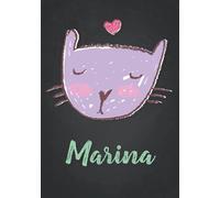 Marina: Carnet de notes A5 | Prénom personnalisé Marina | Cadeau d'anniversaire pour fille, femme, maman, copine, sœur | Dessin de chat mignon | 120 pages lignée, Petit Format A5 (14.8 x 21 cm)