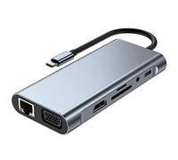 Marinada Adaptador multipuerto 11 en 1 tipo C con puerto USB 3.0 4K, compatible con RJ45, SD/TF, VGA, PD, conector de audio, puerto Ethernet, adaptador USB a tipo C, divisor USB