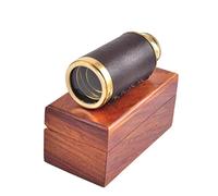 Marine Cuir Antique-Longue-vue de poche-Laiton à 6 "Avec boîte en Bois