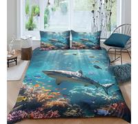 Marine Life Art Style Funda de Edredón Microfibra 3 Piezas Impresión 3D Cierre de Marine Life Arte Estilo Funda Edredon Fundas de Almohada Lavables Transpirable for Familia Single（135x200cm）