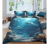 Marine Life Art Style Funda Edredon Microfibra Suave 3 Piezas Estampado 3D Marine Life Arte Estilo Funda de Edredón con Funda de Almohada Transpirable Lavables for niña Super King（260x220cm）