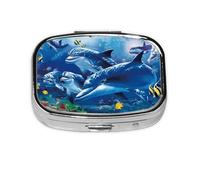 Marine Life Blue Sea World Coral Dolphin, pastillero Meta con 2 compartimentos, organizador portátil