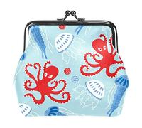 Marine Red Octopus Blue Jellyfish Seashell Monedero Monedero Bolsa Bolsa de Cambio Regalos para Mujeres Niños Niñas Llavero