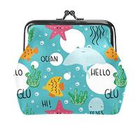 Marine Starfish Seaweed Jellyfish Blue Coin Purse Vintage Pouch Hebilla Clutch Bag Kiss-Lock Change Monedero Cierre de Broche Carteras para Mujer Chica