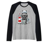 Marineros marítimos Faro Faros Perro Gaviotas Perros Camiseta Manga Raglan