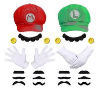 Mario and Luigi Hats Caps Mustaches Gloves Buttons Cosplay Costume