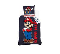 Mario - Funda nórdica Super Mario 140 x 200 cm + 1 funda de almohada de 63 x 63 cm, 100% algodón, color azul marino