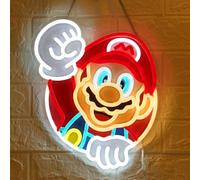 Mario - Letrero de neón de 14 pulgadas, luz de neón de Mario con alimentación por USB, con diez ajustes de brillo para sala de juegos, dormitorio, fanáticos, club, decoración de pared, regalos para