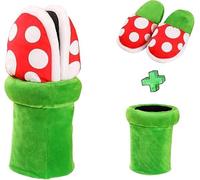 Mario Plant, pantuflas de Mario, pantuflas de felpa para el hogar, con forma de flor caníbal, zapatos de cosplay, mocasines con patrón de puntos con soporte para macetas para adultos, adolescentes